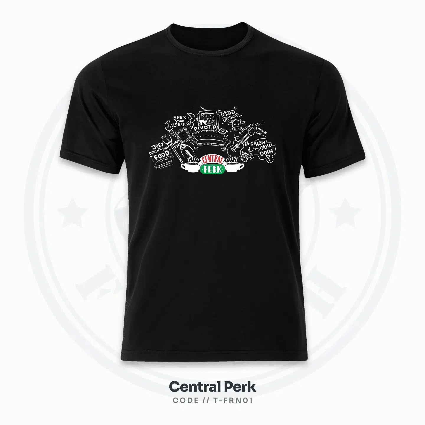 Central Perk Friends TV Show T-Shirt – Black, Unisex - Image 1